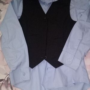 wonder nation Light Blue Dress Shirt with Black Pinstripe Vest